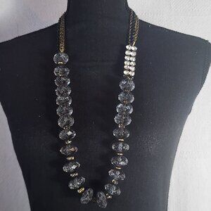 Chico's Vtg Mesh Caged Crystal Gold Metal Beads w/Rhinestone Bling 34" Necklace